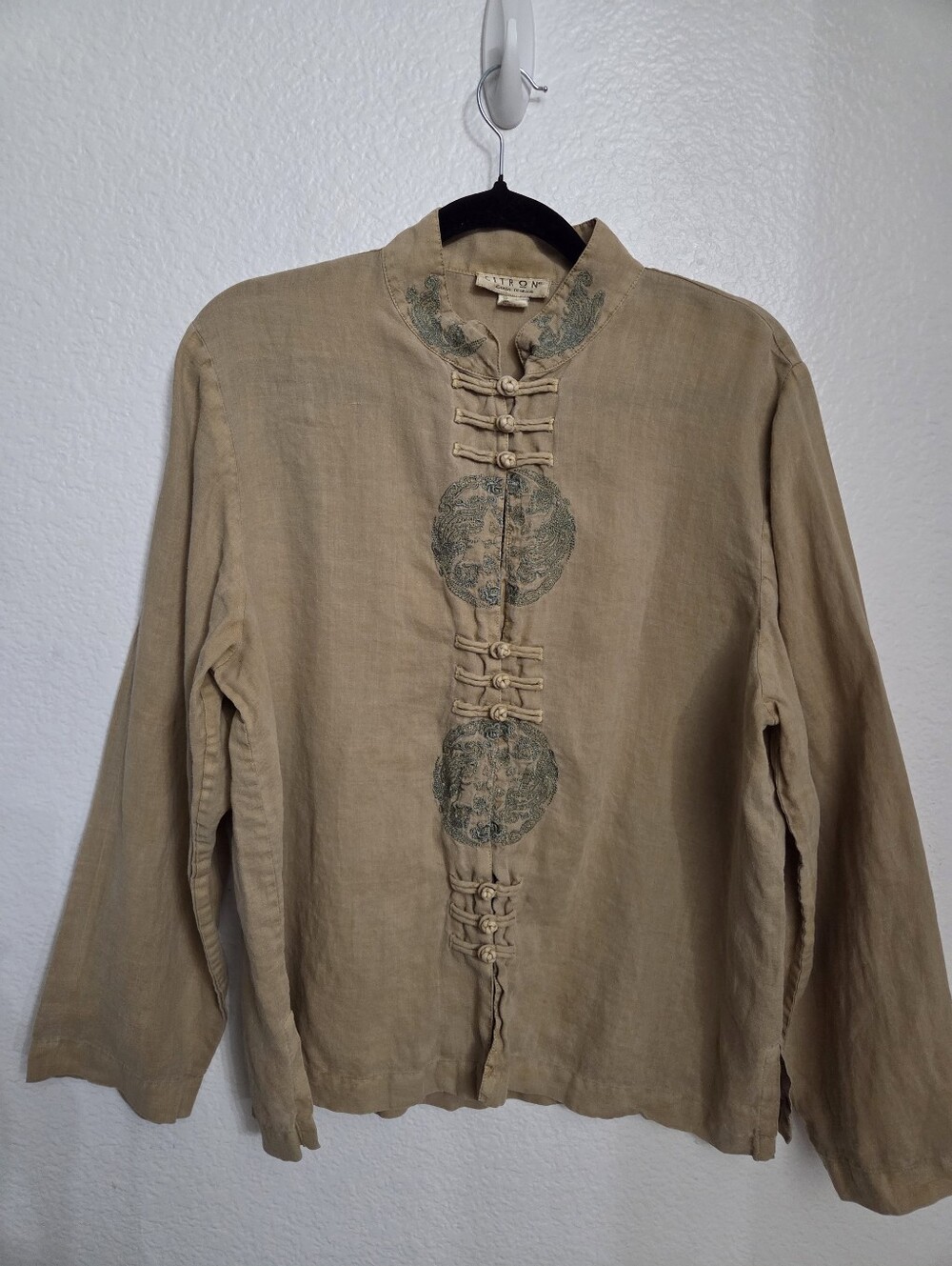 Citron Santa Monica Linen Asian Inspired Top Women's Size XL Mandarin Collar